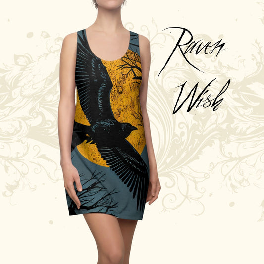 Where to buy cool dresses with ravens on them, cool crow dress raven clothes and gifts, corvidcore style at www.RavenWish.com