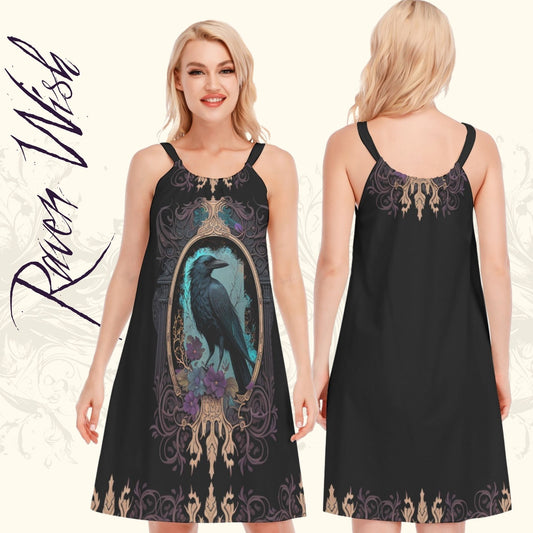 Blue Gothic Raven Dress Cotton Cami Nightie/Sundress