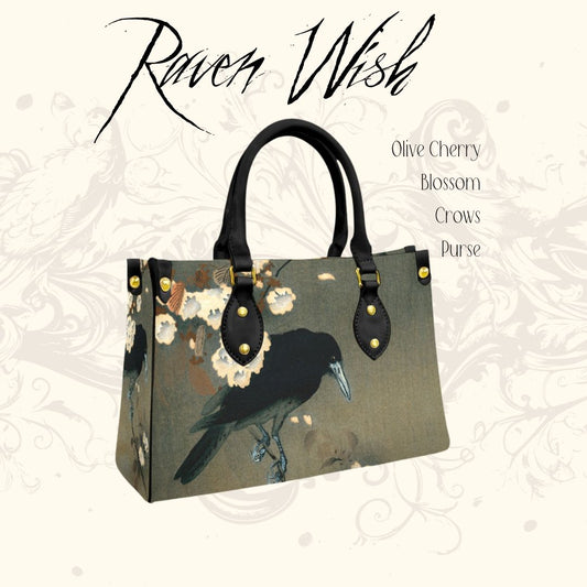 Crow Purse Olive Green Floral Handbag | Ohara Koson Calming Japanese Art Print Vegan Leather Witchy
