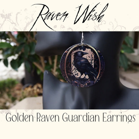 Golden Guardian Raven Statement Earrings
