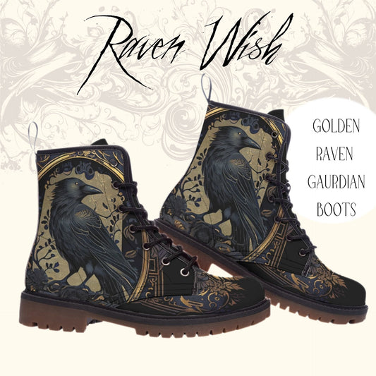 Golden Raven Guardian Boots | vegan leather smooth PU Faux Leather, Gothic Combat Boots Beautiful