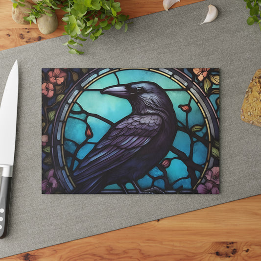 Elegant Moonlit Raven Tempered Glass Cutting Board