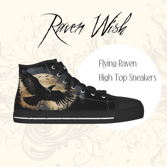 Flying Raven Shoes Nonbinary Gothic Sneakers Halloween Crowcore Witchy Tennis Shoes Goth Emo Ravens