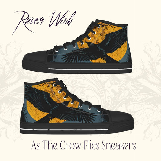 As The Crow Flies Shoes Nonbinary Size High Top Sneakers Gothic Full Moon Raven Spirit Sneaks