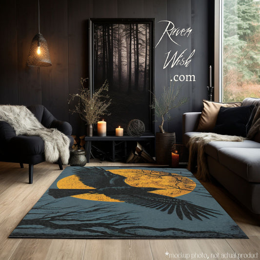 As The Crow Flies Gothic Rug Crowcore Witchcore Room Décor Throw Rug Unique Area Rugs Raven Large Area Rug Grunge Room Decor Edgar Allan Poe
