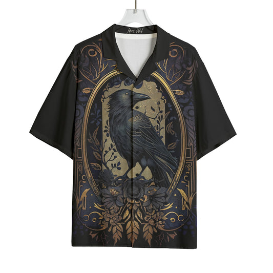 Golden Raven Gaurdian Shirt | Men's Buttondown Rayon Short Sleeve Elegant Halloween Grownup Gothic