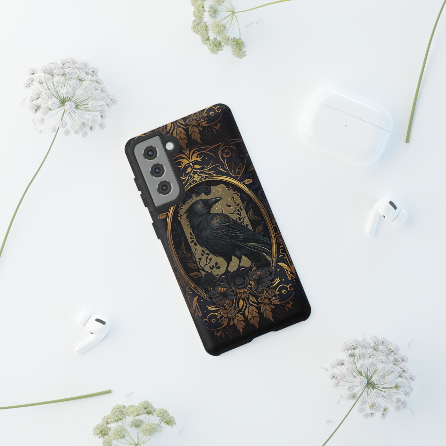 Golden Raven Guardian Phone Case | Elegant Gothic Style 2-layer Tough Phone Cases