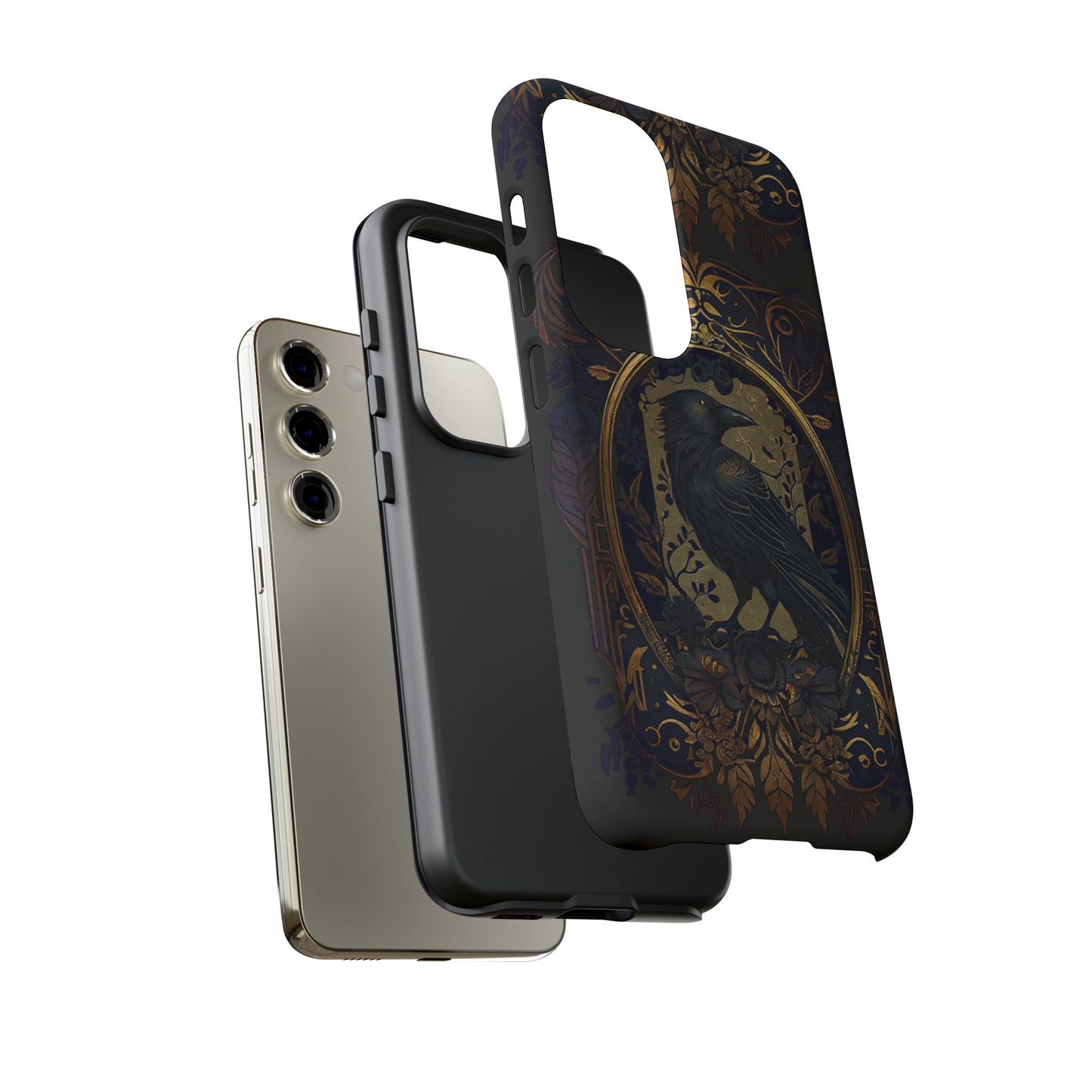 Golden Raven Guardian Phone Case | Elegant Gothic Style 2-layer Tough Phone Cases