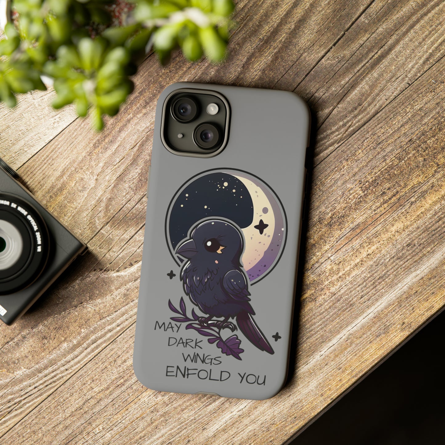 Raven Blessing Tough Phone Case Empath Protection Crowcore Witchcore Odin Edgar Allan Poe Cute Chibi Kawaii Goth Witchy Accessories Yamikawaii Cell Cover