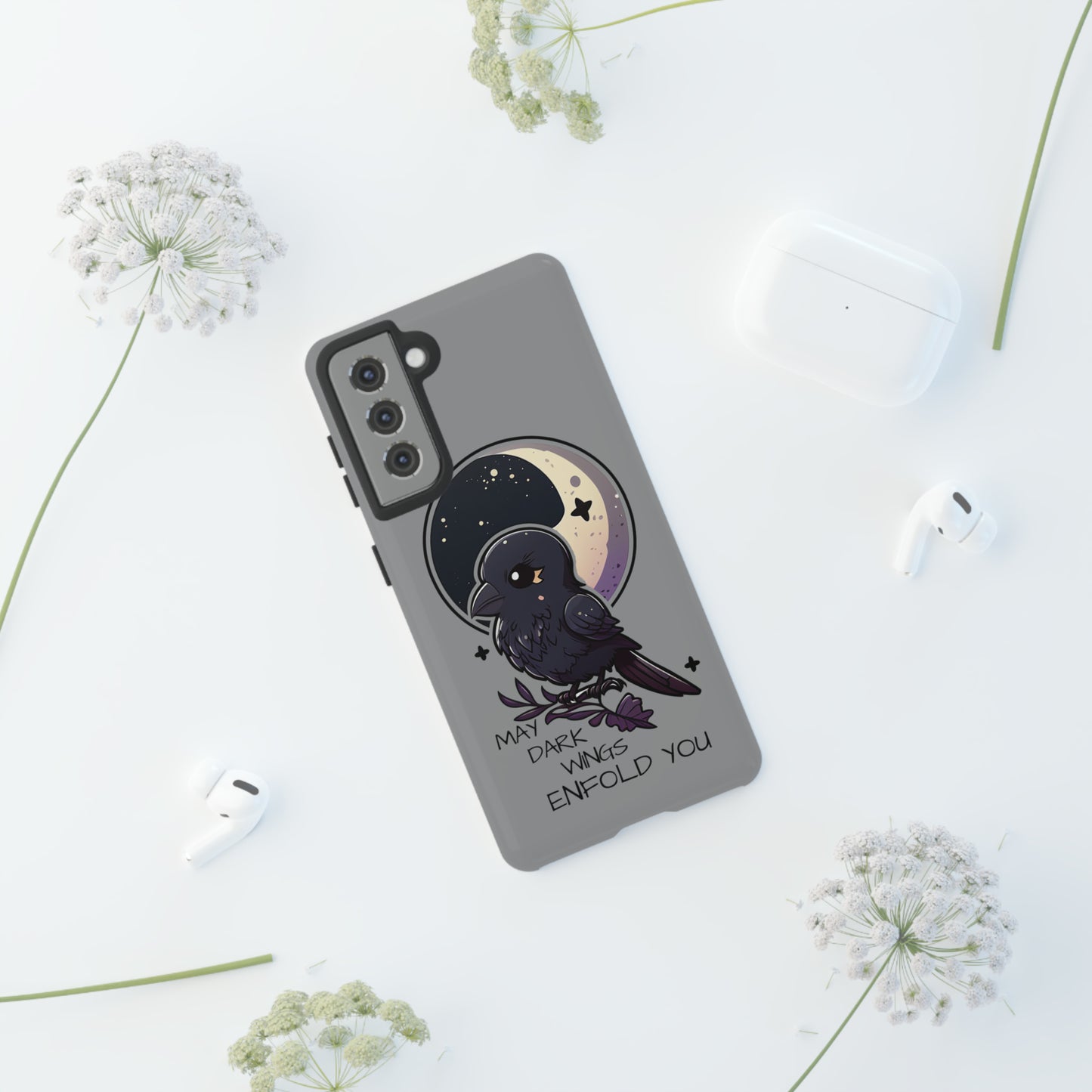 Raven Blessing Tough Phone Case Empath Protection Crowcore Witchcore Odin Edgar Allan Poe Cute Chibi Kawaii Goth Witchy Accessories Yamikawaii Cell Cover