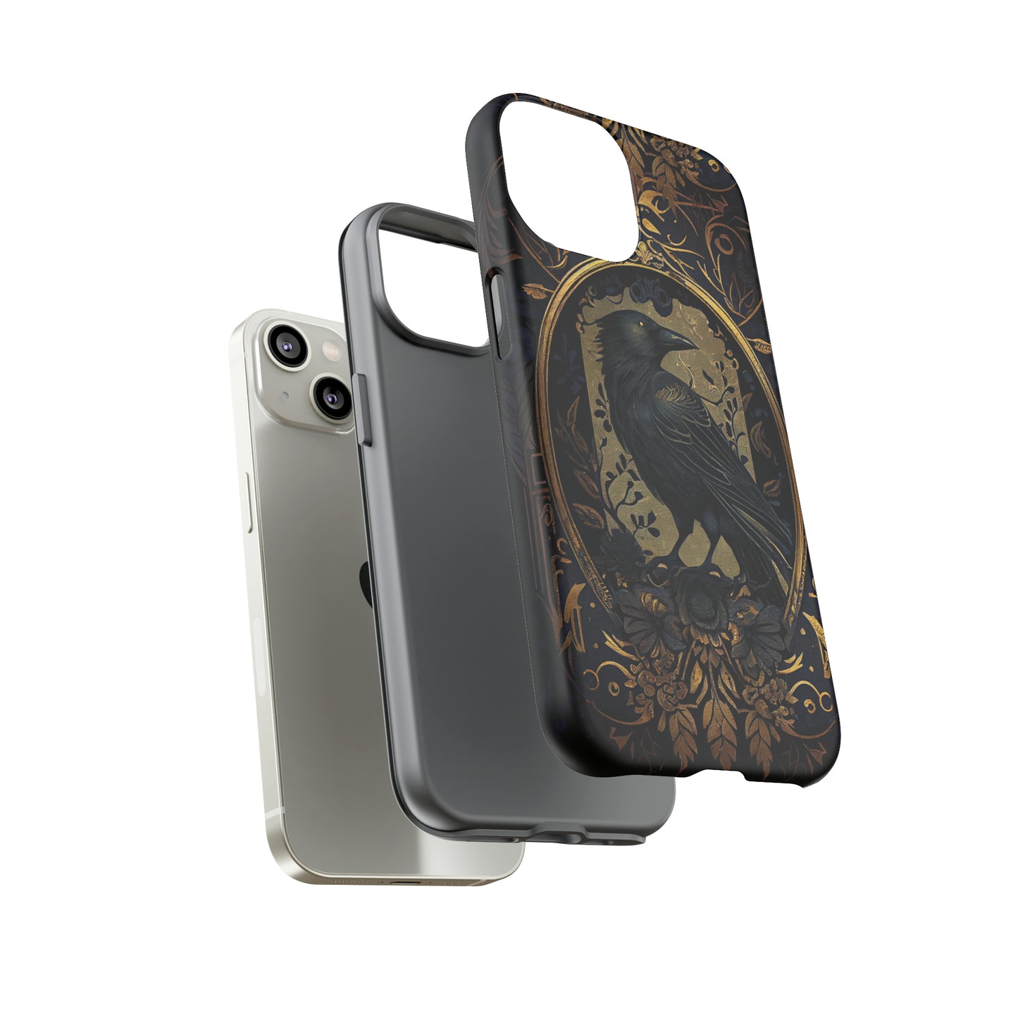 Golden Raven Guardian Phone Case | Elegant Gothic Style 2-layer Tough Phone Cases