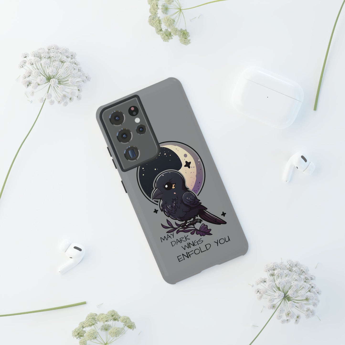 Raven Blessing Tough Phone Case Empath Protection Crowcore Witchcore Odin Edgar Allan Poe Cute Chibi Kawaii Goth Witchy Accessories Yamikawaii Cell Cover