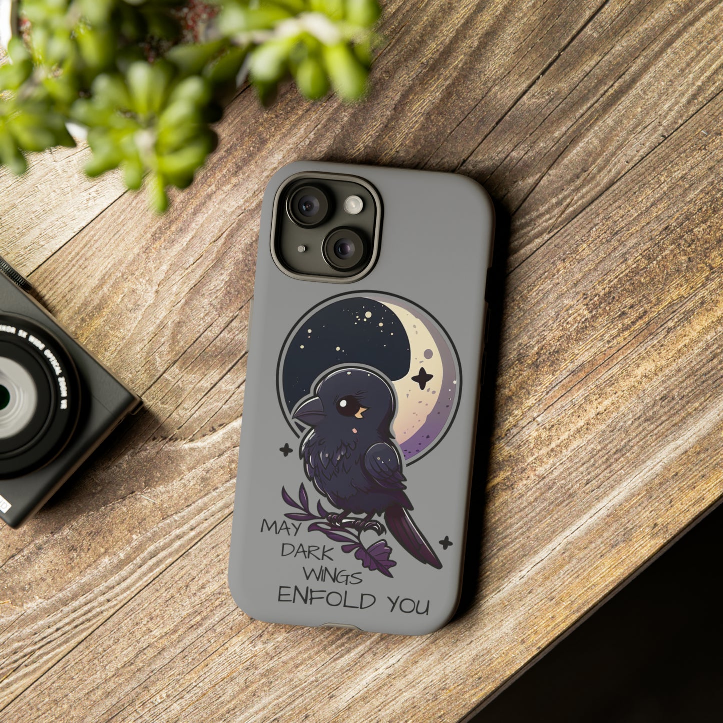 Raven Blessing Tough Phone Case Empath Protection Crowcore Witchcore Odin Edgar Allan Poe Cute Chibi Kawaii Goth Witchy Accessories Yamikawaii Cell Cover