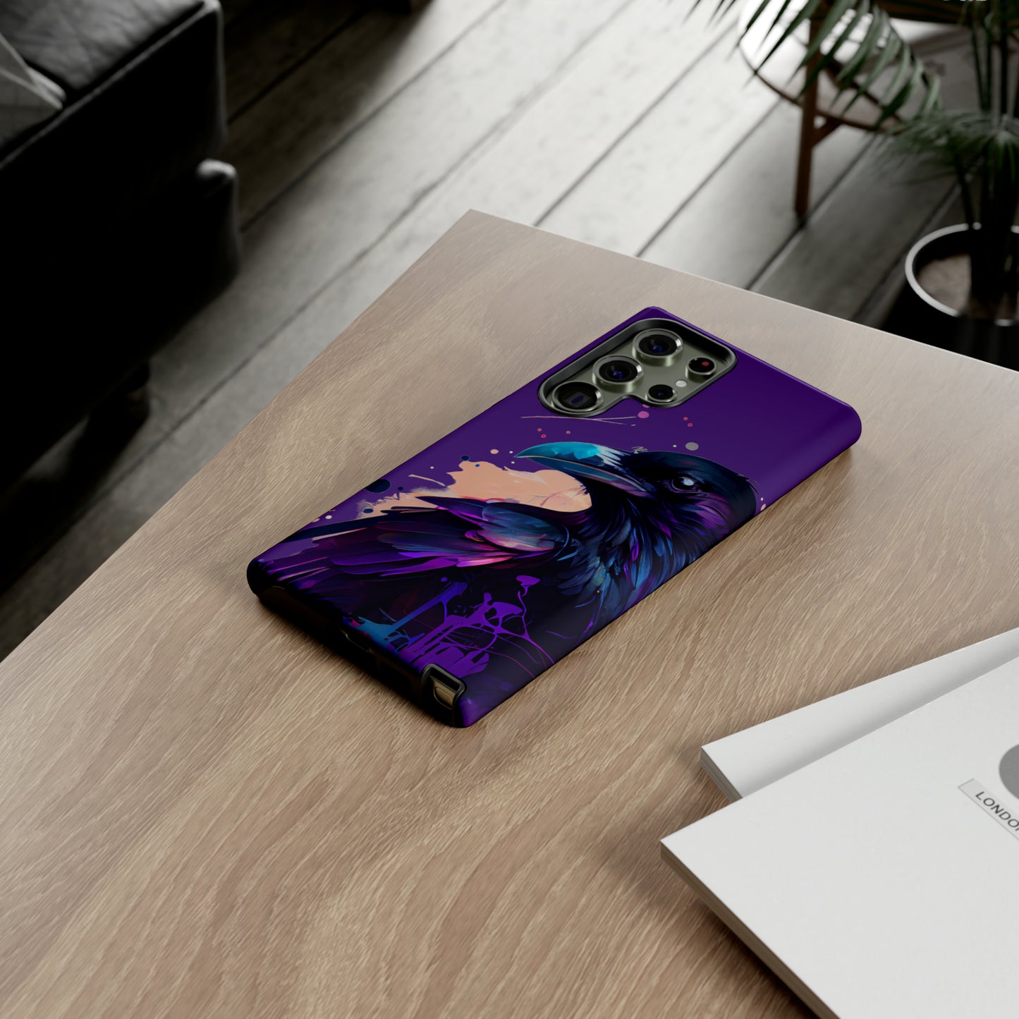 Purple Witchy Raven Print Phone Cover | Glossy Tough Cases iPhone Samsung Google Pixel