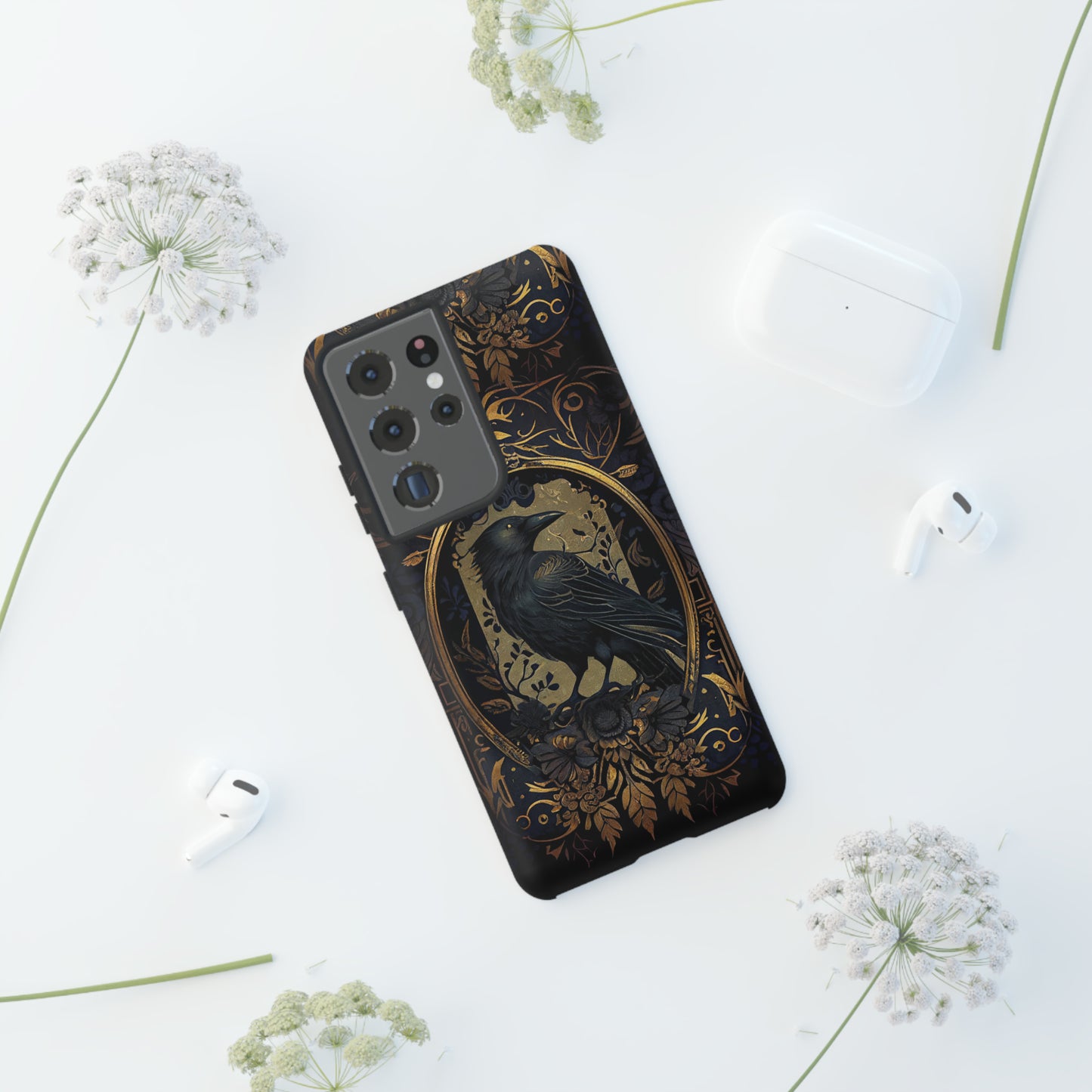 Golden Raven Guardian Phone Case | Elegant Gothic Style 2-layer Tough Phone Cases