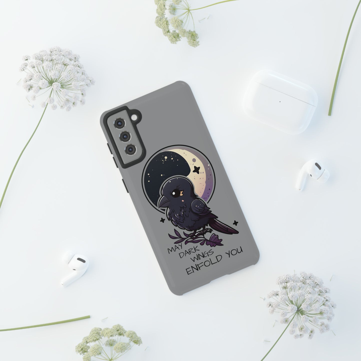 Raven Blessing Tough Phone Case Empath Protection Crowcore Witchcore Odin Edgar Allan Poe Cute Chibi Kawaii Goth Witchy Accessories Yamikawaii Cell Cover