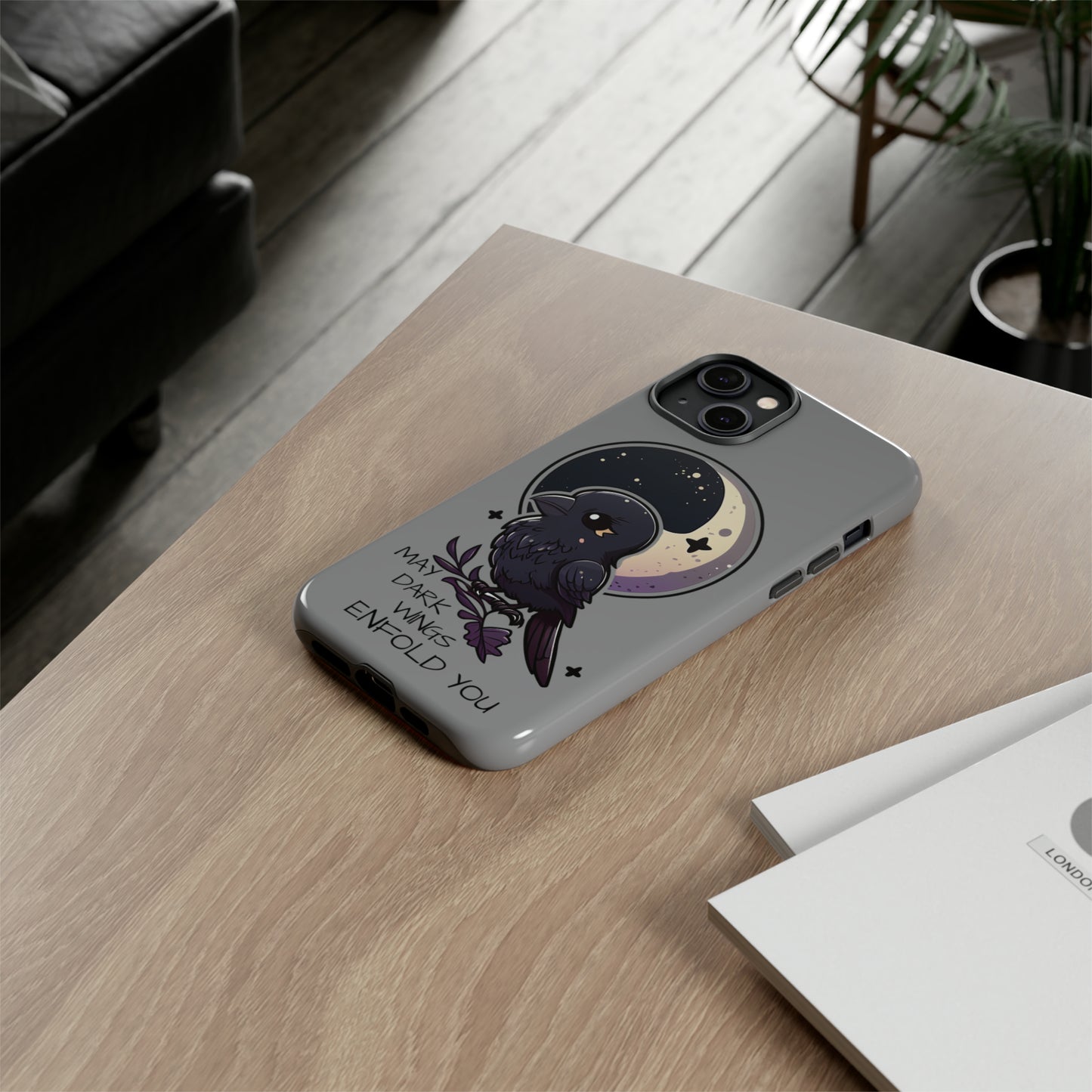 Raven Blessing Tough Phone Case Empath Protection Crowcore Witchcore Odin Edgar Allan Poe Cute Chibi Kawaii Goth Witchy Accessories Yamikawaii Cell Cover