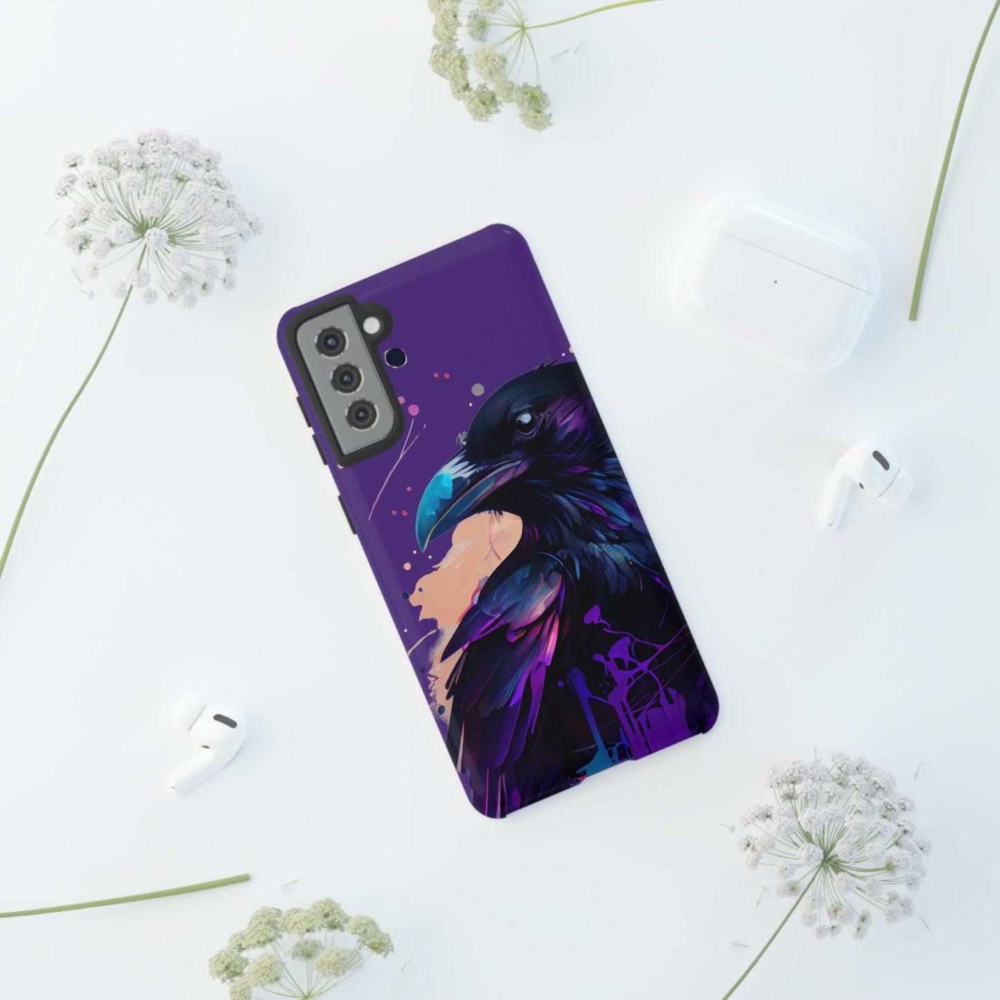 Purple Witchy Raven Print Phone Cover | Glossy Tough Cases iPhone Samsung Google Pixel