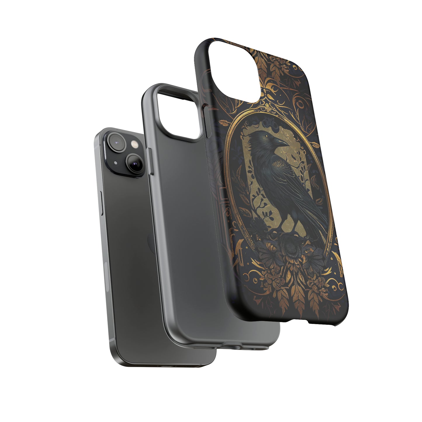 Golden Raven Guardian Phone Case | Elegant Gothic Style 2-layer Tough Phone Cases