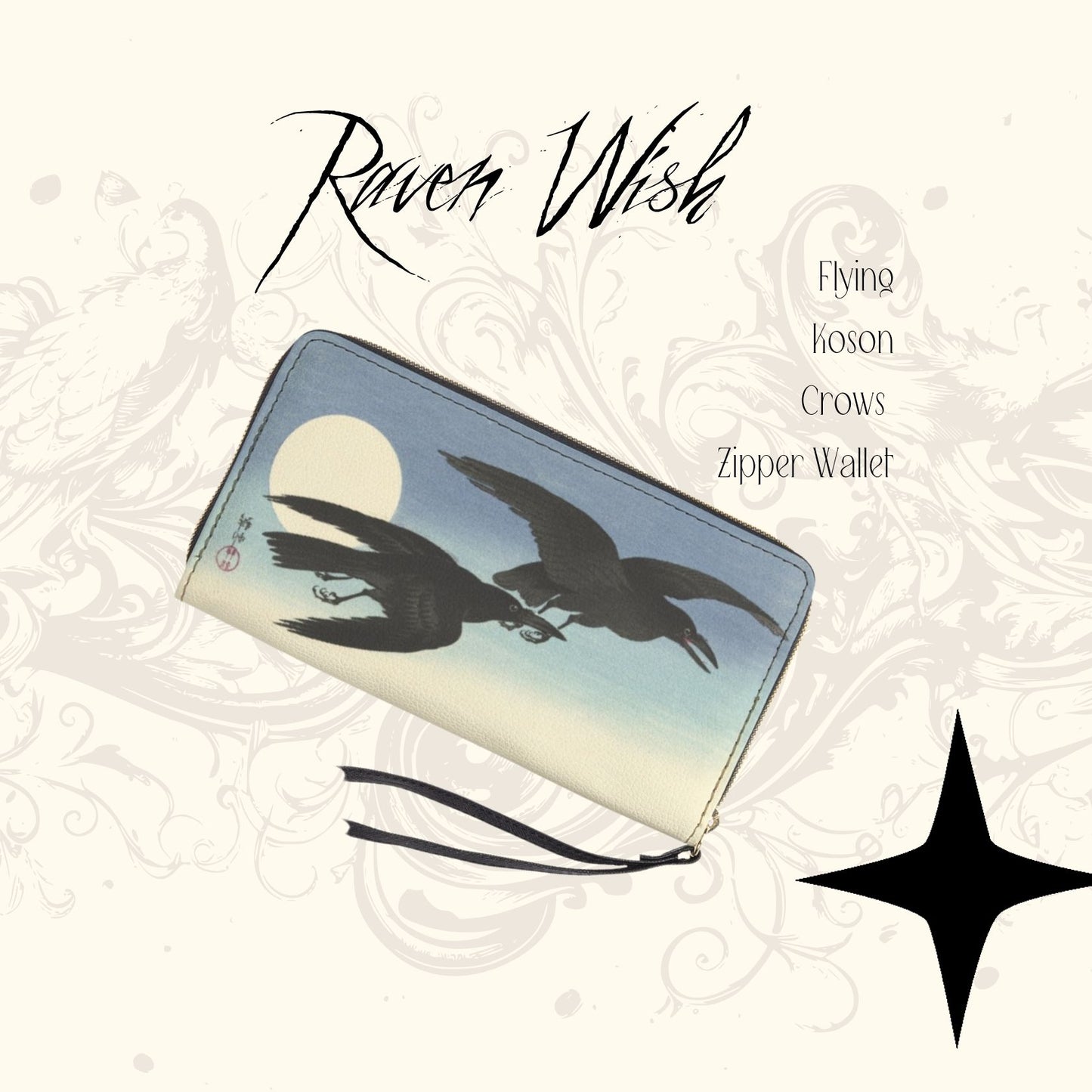 Flying Crows Zip Wallet Clutch Wallet as the crow flies bird blackbird blue buy crow clutch coin pouch crow crow on it crows cute crow flying flying crow flying raven hand strap handbag Koson Koson Collection mini Ohara Koson pleather pretty crows purse put a bird on it sky the best crow things with crows ukiyo-e vegan vegan leather vintage art wallet where can I buy crow where can I get crow wristlet zipper