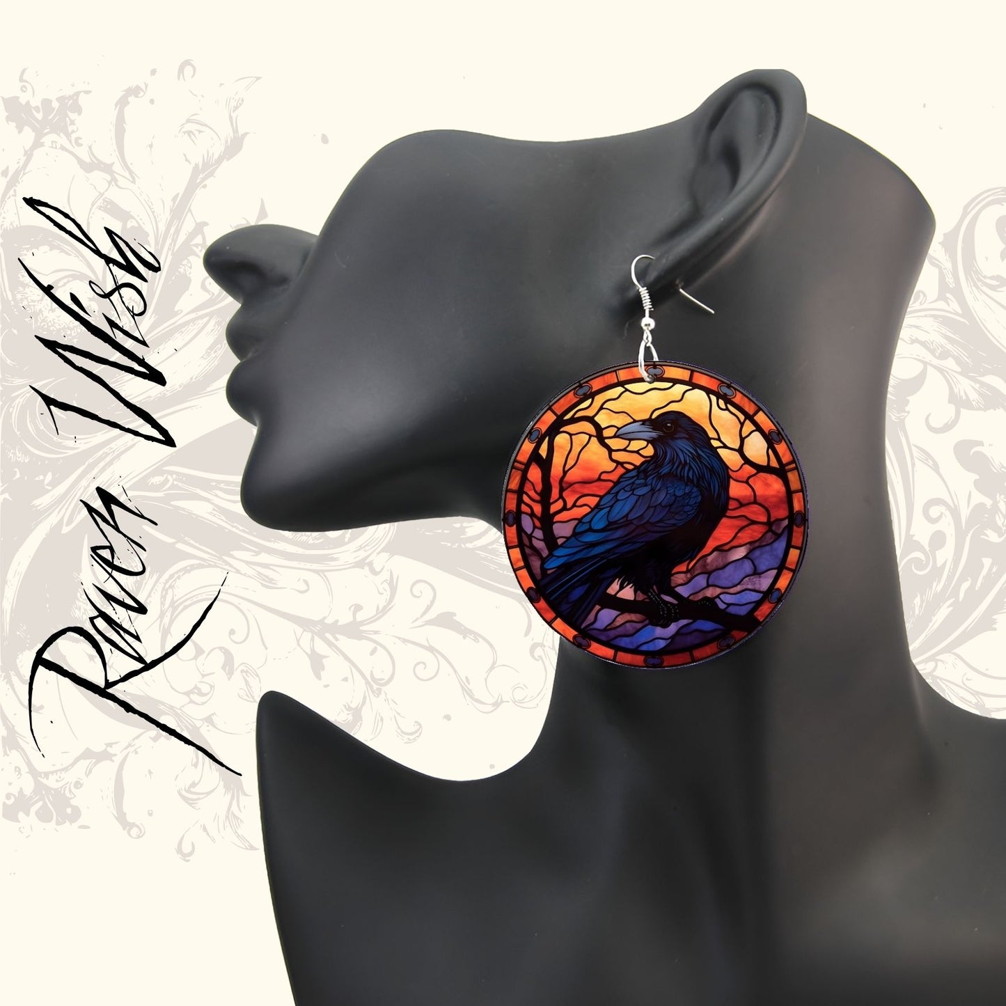 the Raven Sunset Earrings | Stained Glass Look Lightweight Wood