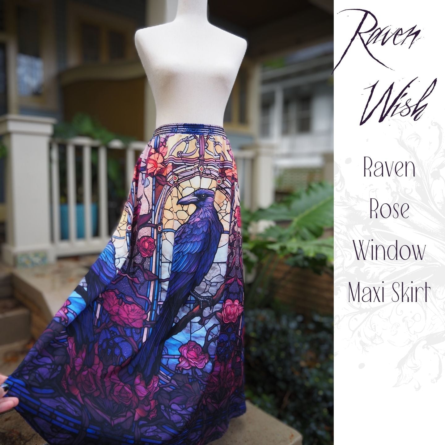 Rose Window Raven Maxi Skirt with Pockets