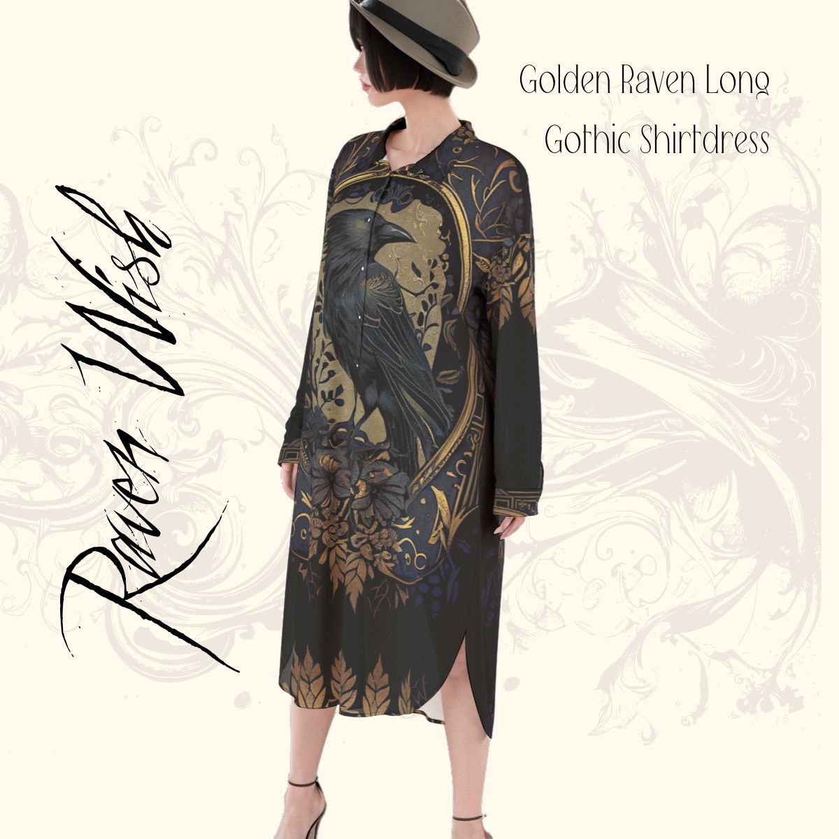 Golden Raven Long Shirtdress Natural Fibre Rayon Fabric Steampunk Gothic Filigre