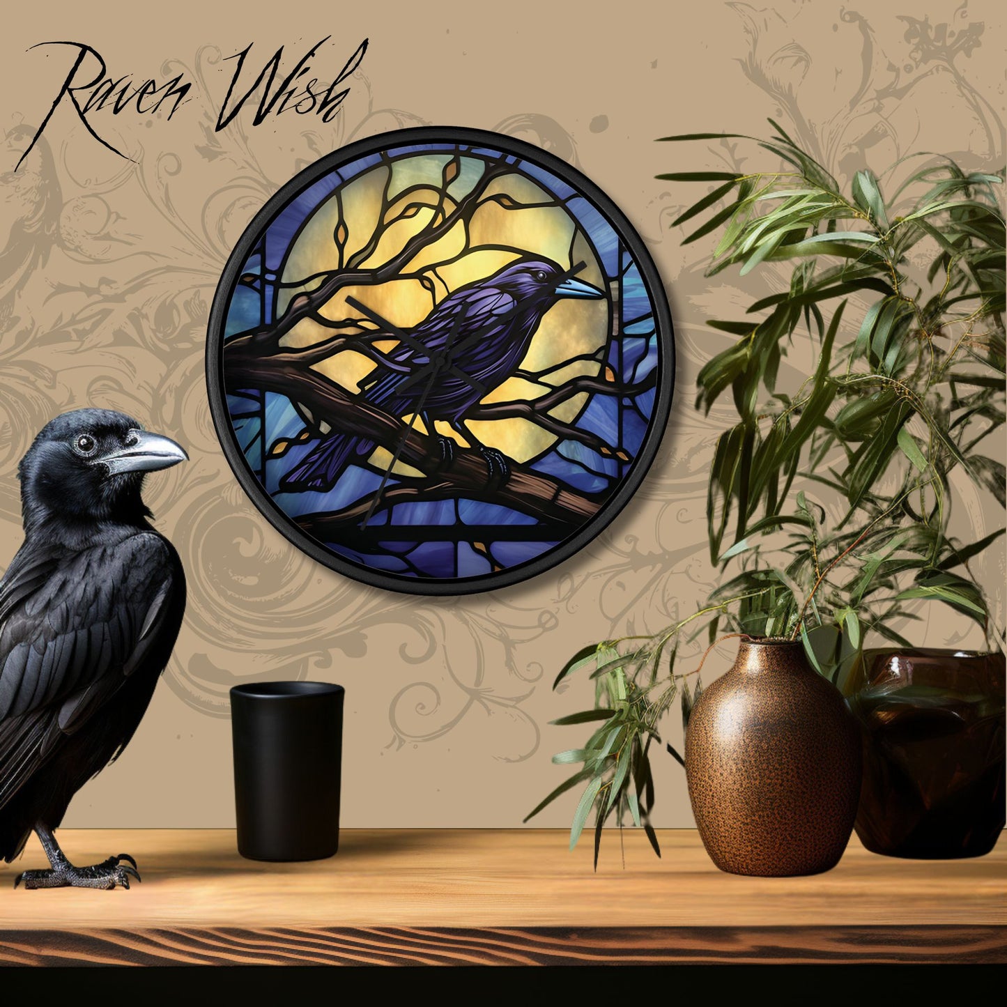 Indigo Moon Raven Wall Art Clock