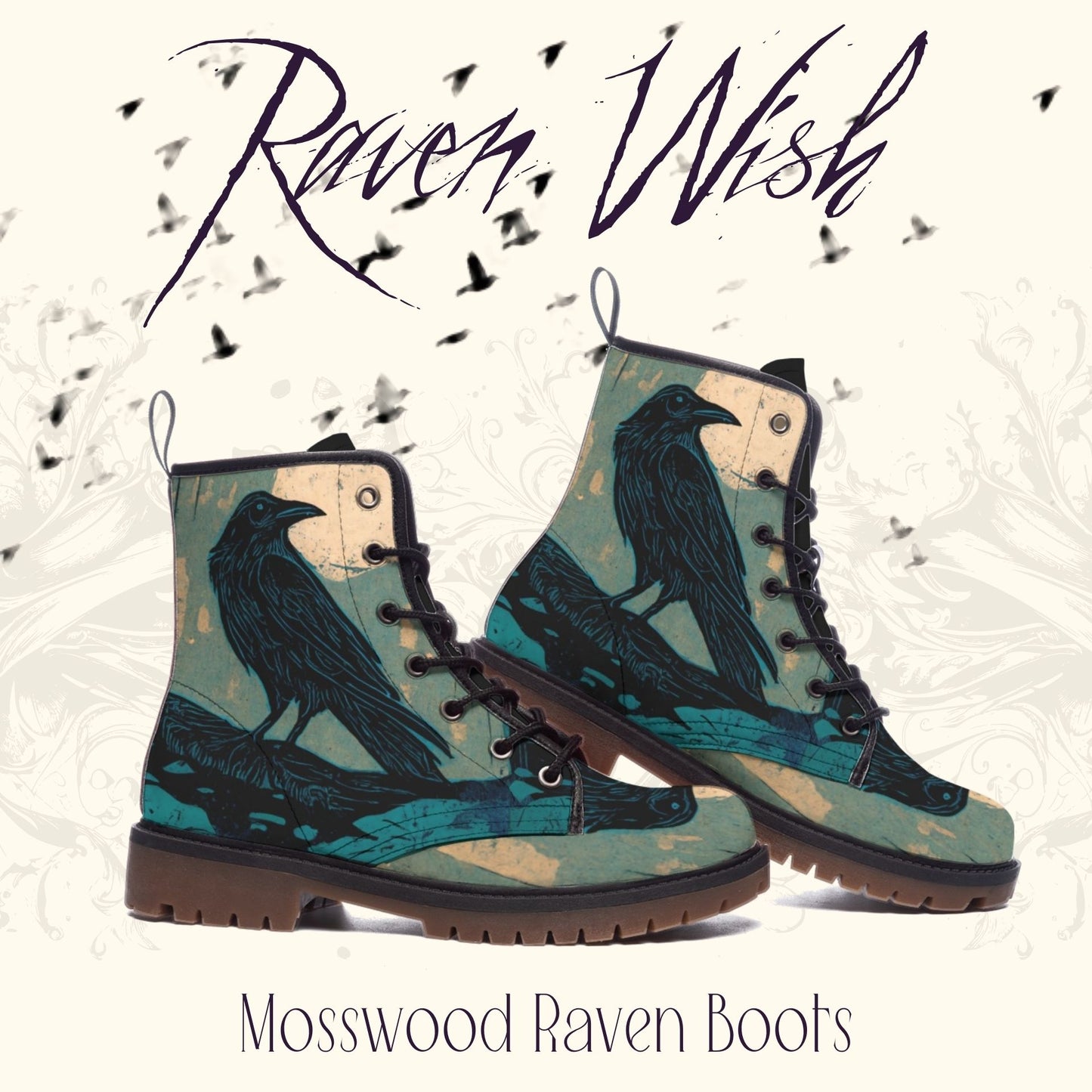 Mosswood Raven Boots Rustic Goth Corvidcore Unisex EU Sizes