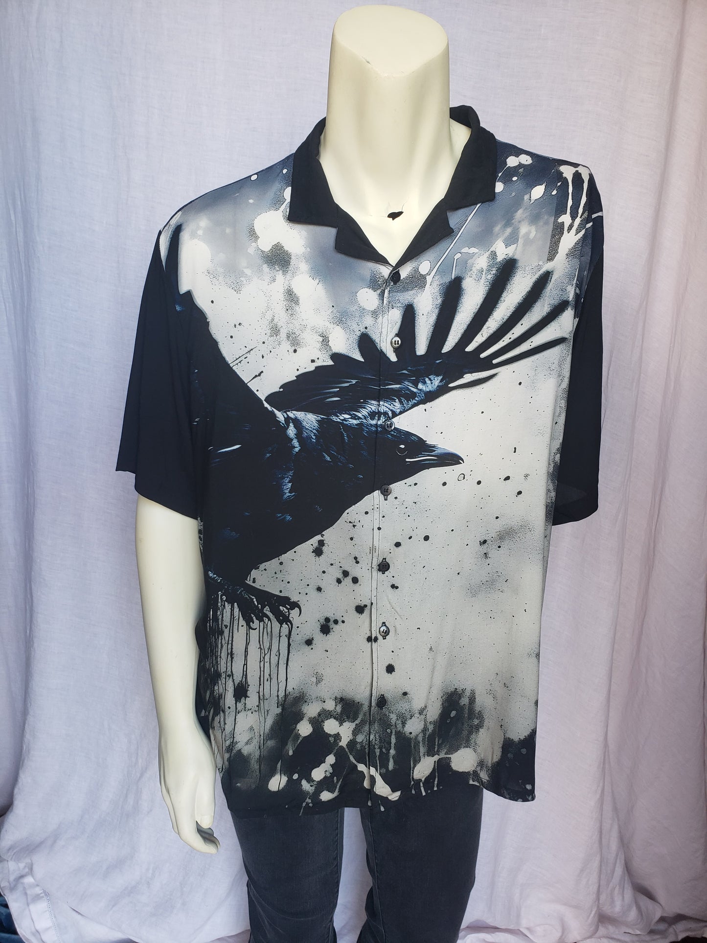 Raven's Grit Bowling Shirt | Modern Gothic Crow Spirit Design grungy urban streetwear rayon Hawaiian