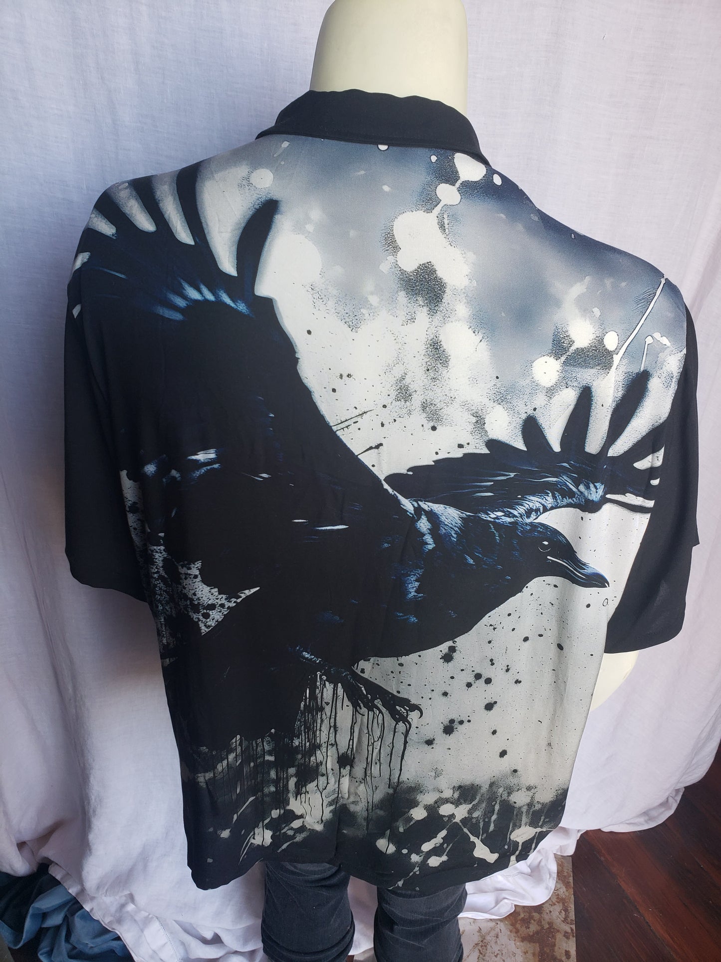 Raven's Grit Bowling Shirt | Modern Gothic Crow Spirit Design grungy urban streetwear rayon Hawaiian