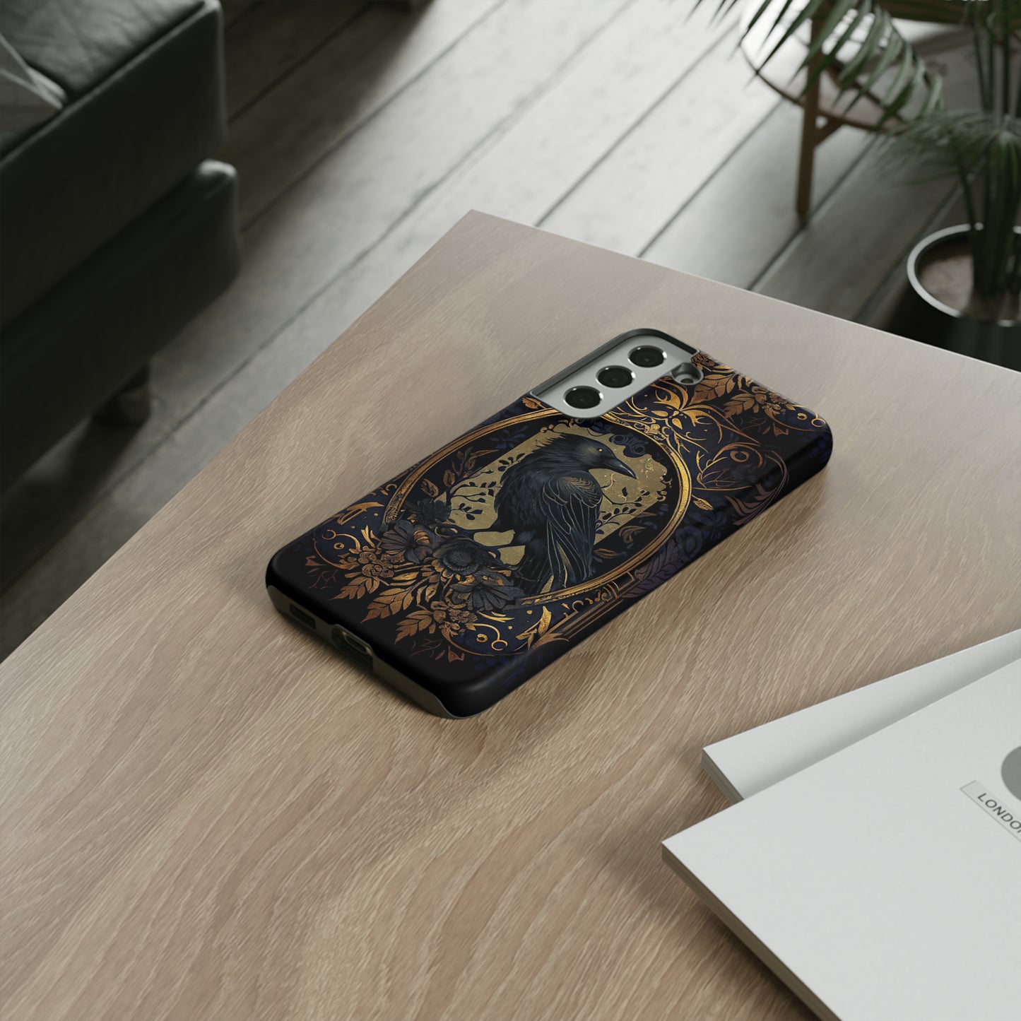 Golden Raven Guardian Phone Case | Elegant Gothic Style 2-layer Tough Phone Cases