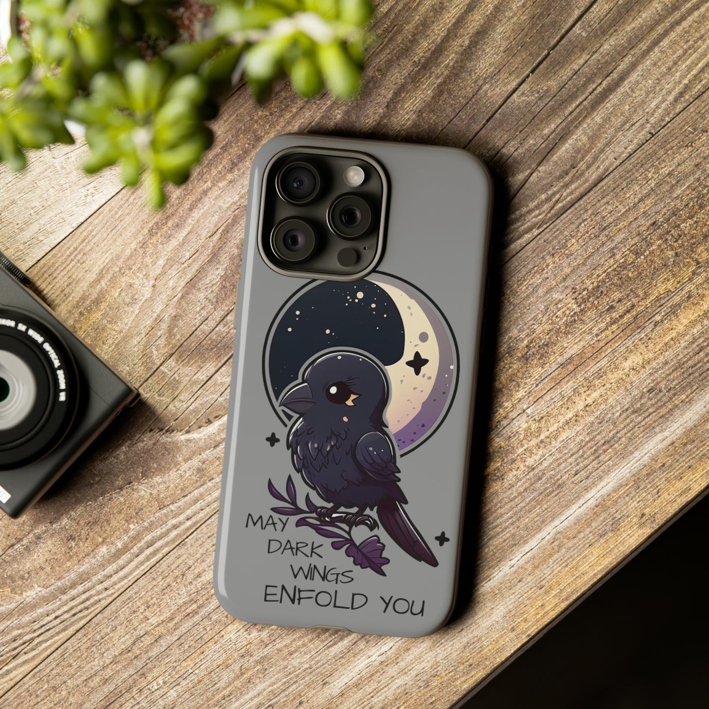 Raven Blessing Tough Phone Case Empath Protection Crowcore Witchcore Odin Edgar Allan Poe Cute Chibi Kawaii Goth Witchy Accessories Yamikawaii Cell Cover