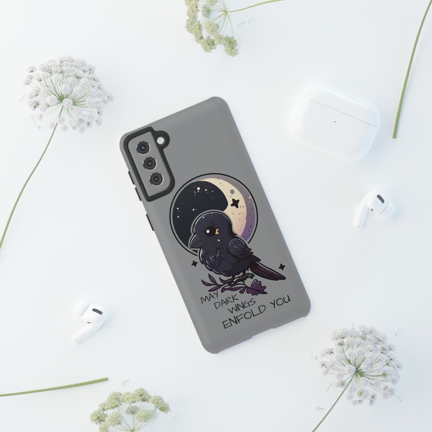 Raven Blessing Tough Phone Case Empath Protection Crowcore Witchcore Odin Edgar Allan Poe Cute Chibi Kawaii Goth Witchy Accessories Yamikawaii Cell Cover