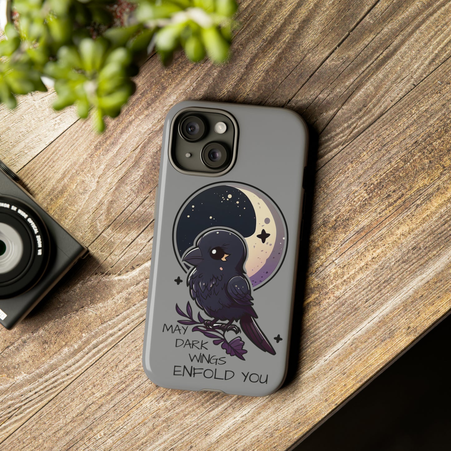 Raven Blessing Tough Phone Case Empath Protection Crowcore Witchcore Odin Edgar Allan Poe Cute Chibi Kawaii Goth Witchy Accessories Yamikawaii Cell Cover