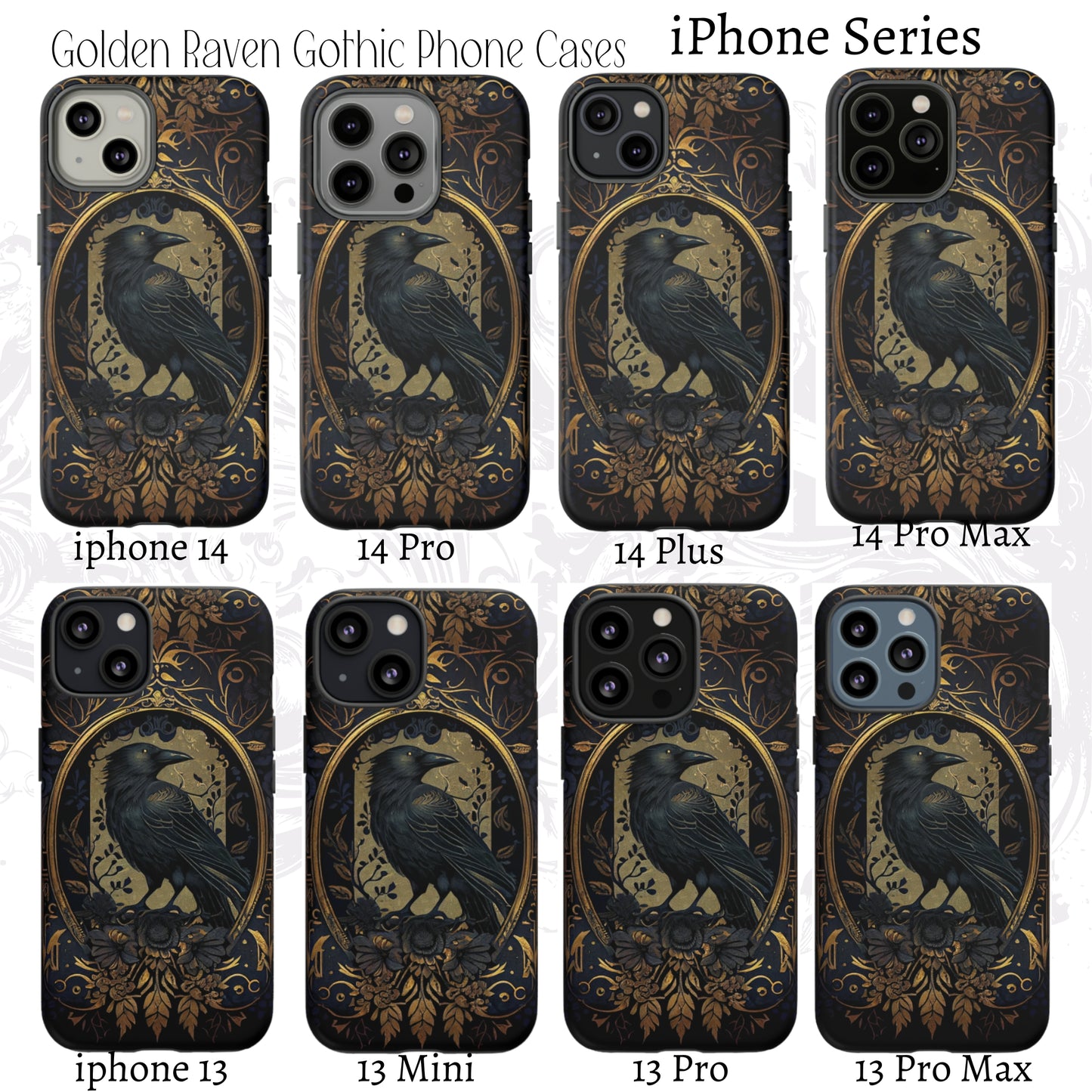 Golden Raven Guardian Phone Case | Elegant Gothic Style 2-layer Tough Phone Cases