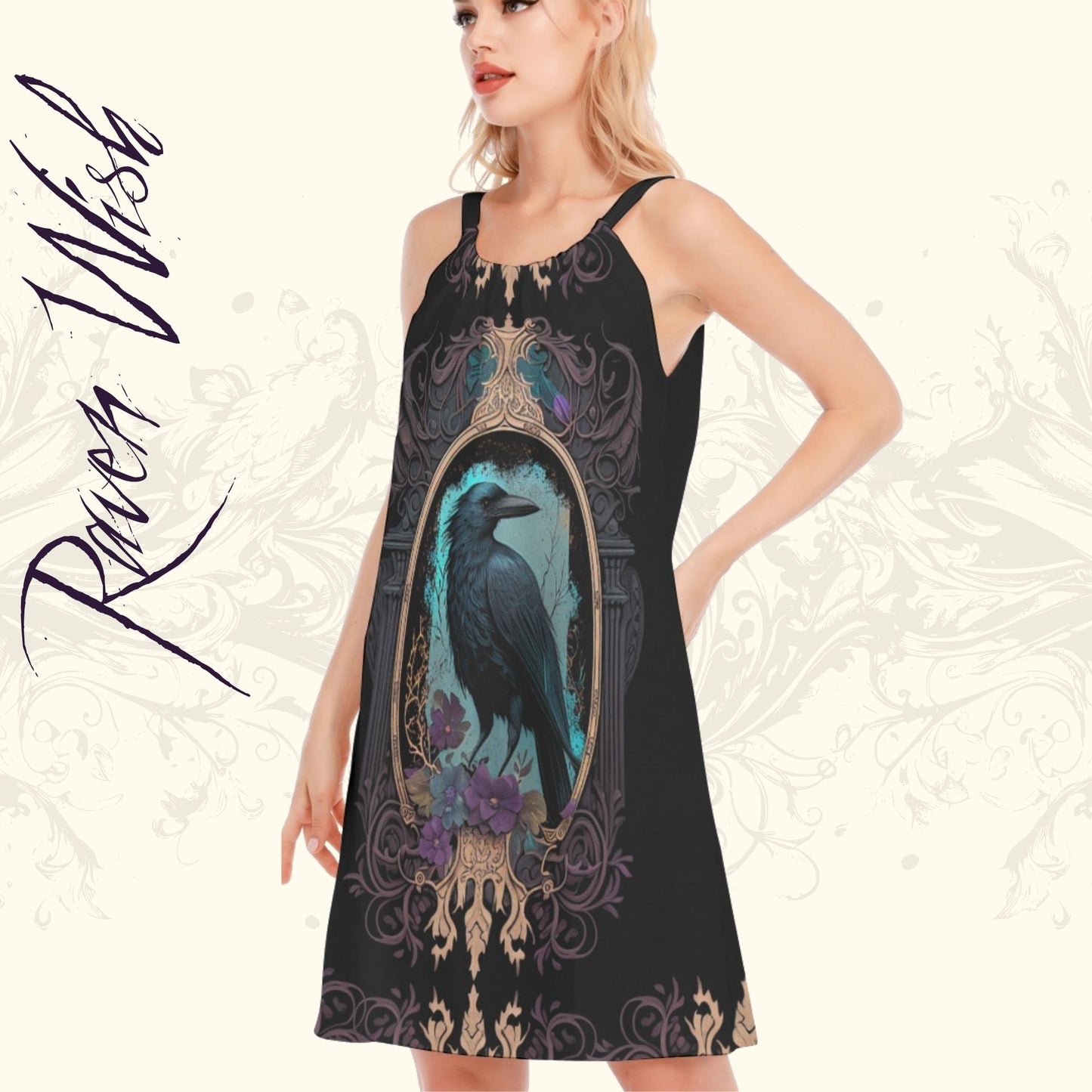 Blue Gothic Raven Dress Cotton Cami Nightie/Sundress