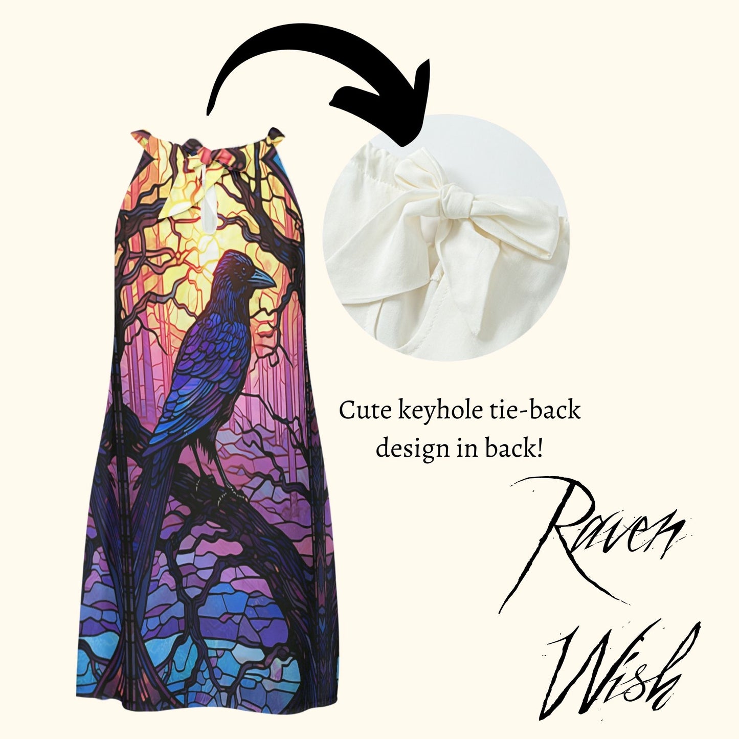 Twilight Raven Sundress | Stained Glass Gothic Design in Breezy Comfortable Rayon