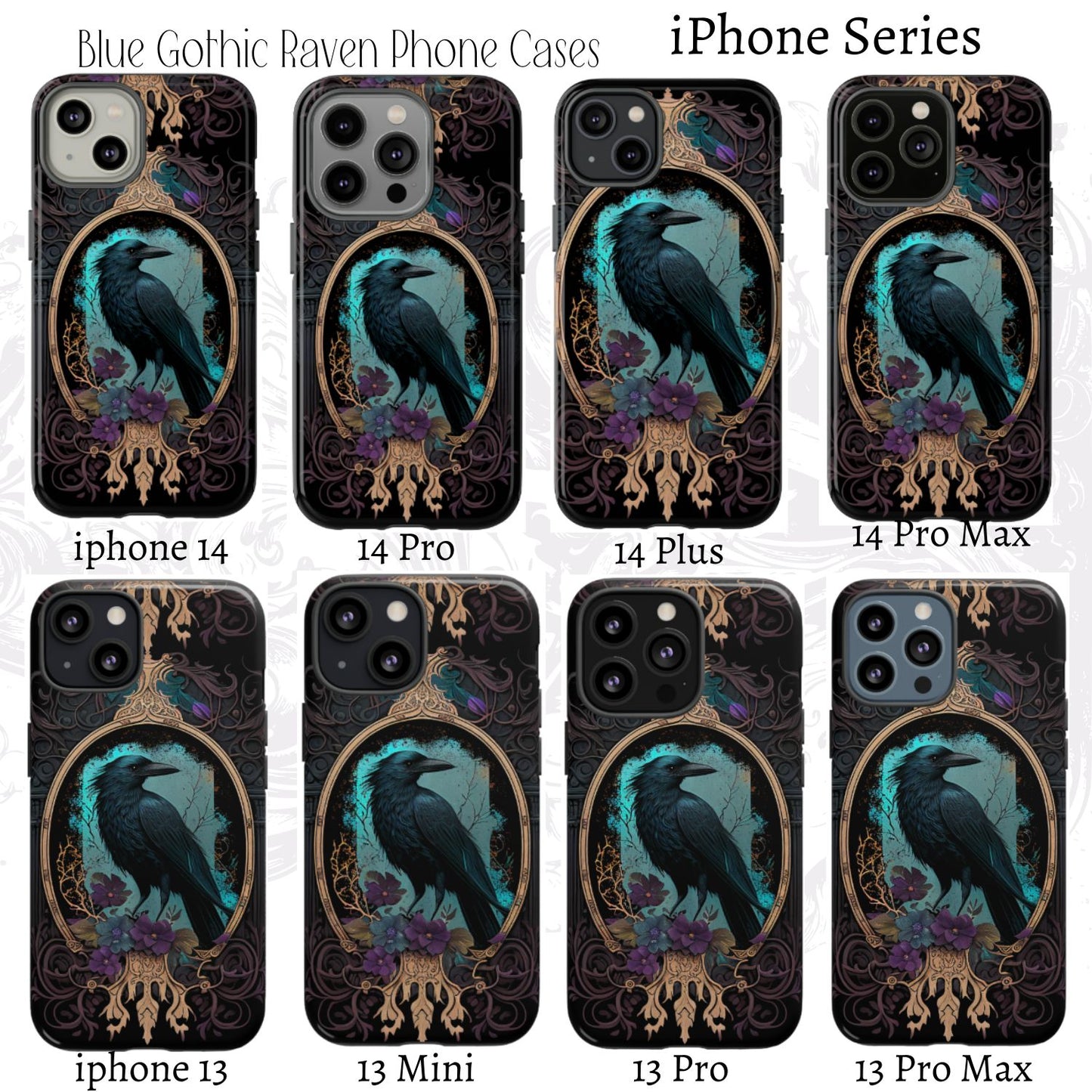 Blue Goth Raven iPhone Samsung and Google Pixel Phone cases!