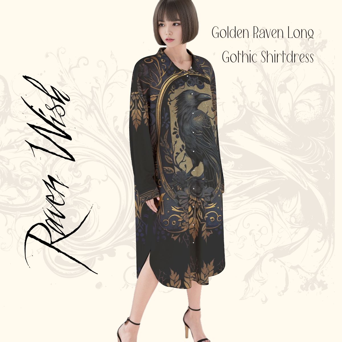 Golden Raven Long Shirtdress Natural Fibre Rayon Fabric Steampunk Gothic Filigre