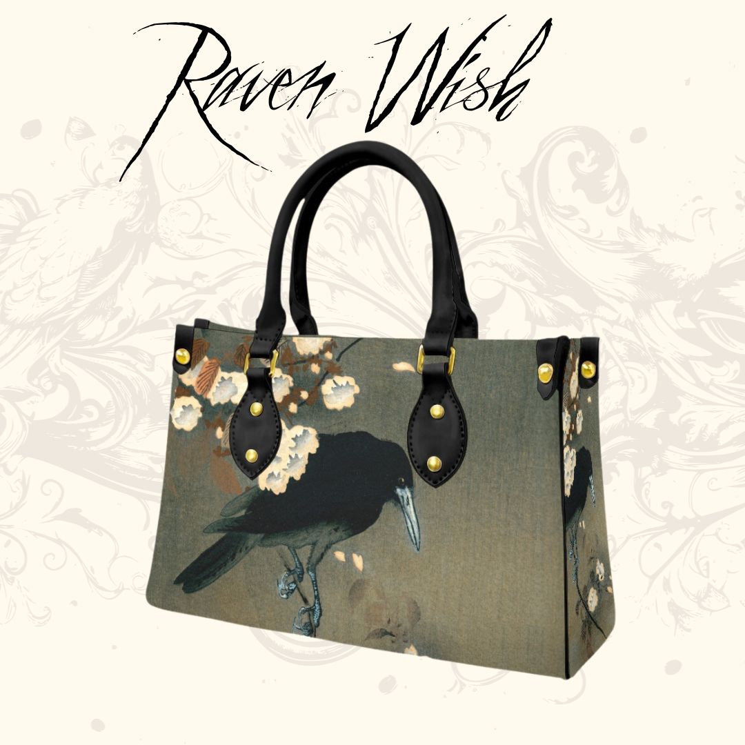 Crow Purse Olive Green Floral Handbag | Ohara Koson Calming Japanese Art Print Vegan Leather Witchy