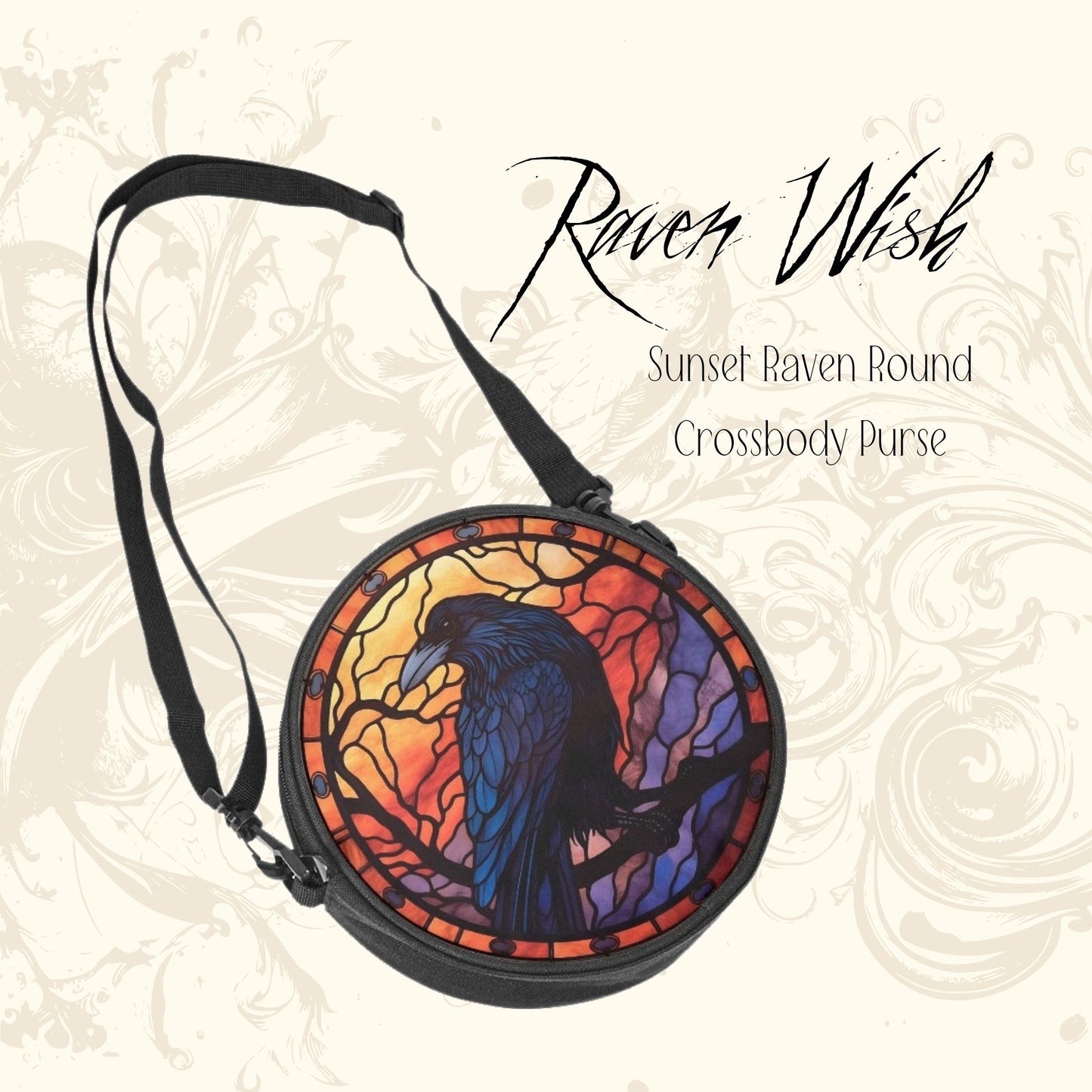 the Raven Sunset Purse | Stained Glass-Inspired Round Crossbody Crow Bag