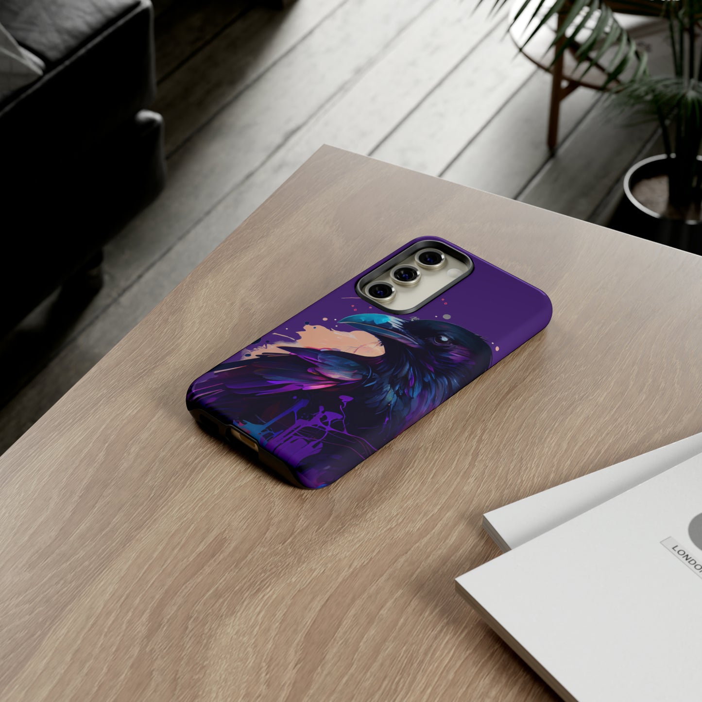 Purple Witchy Raven Print Phone Cover | Glossy Tough Cases iPhone Samsung Google Pixel