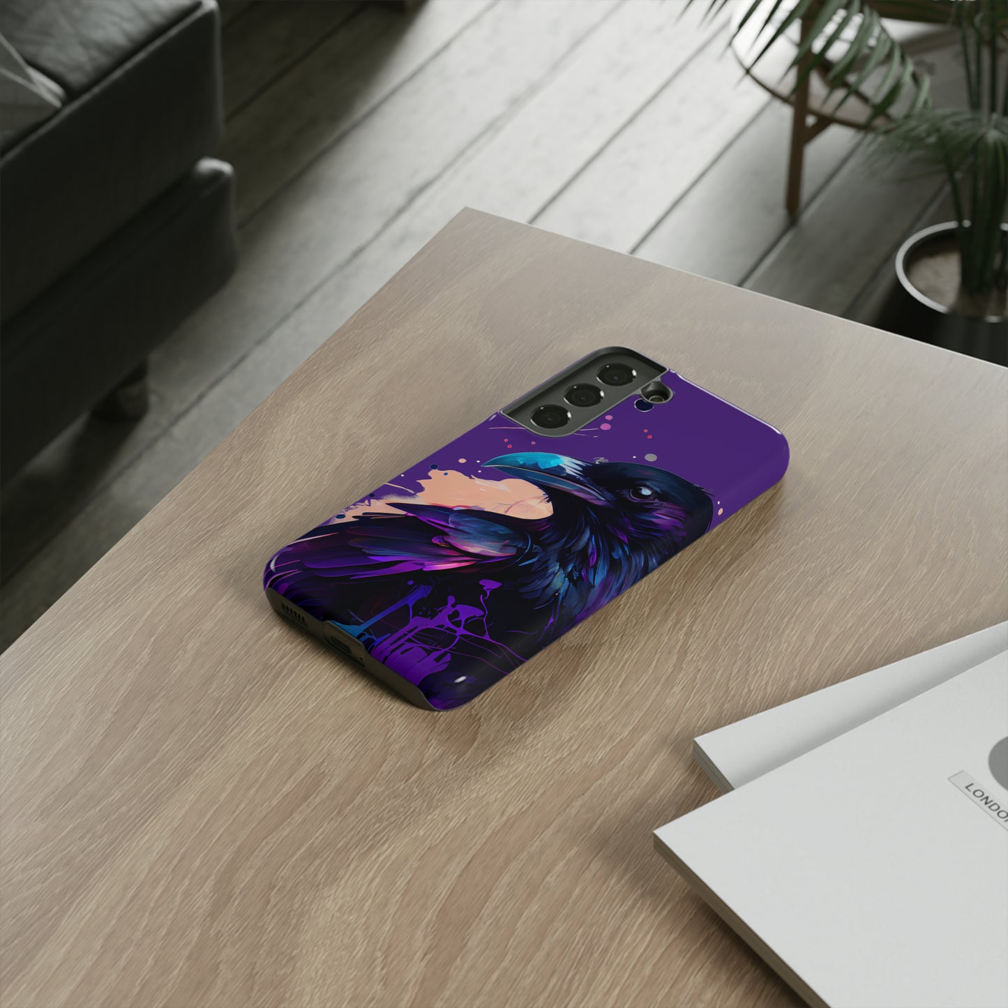 Purple Witchy Raven Print Phone Cover | Glossy Tough Cases iPhone Samsung Google Pixel