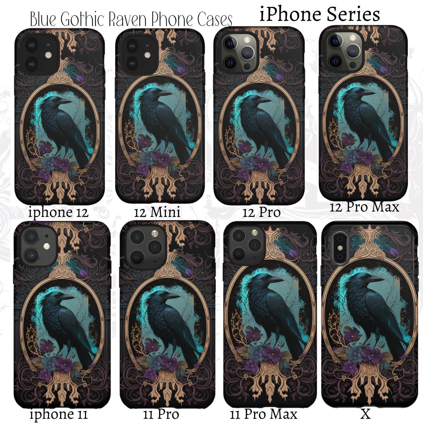 Blue Goth Raven iPhone Samsung and Google Pixel Phone cases!