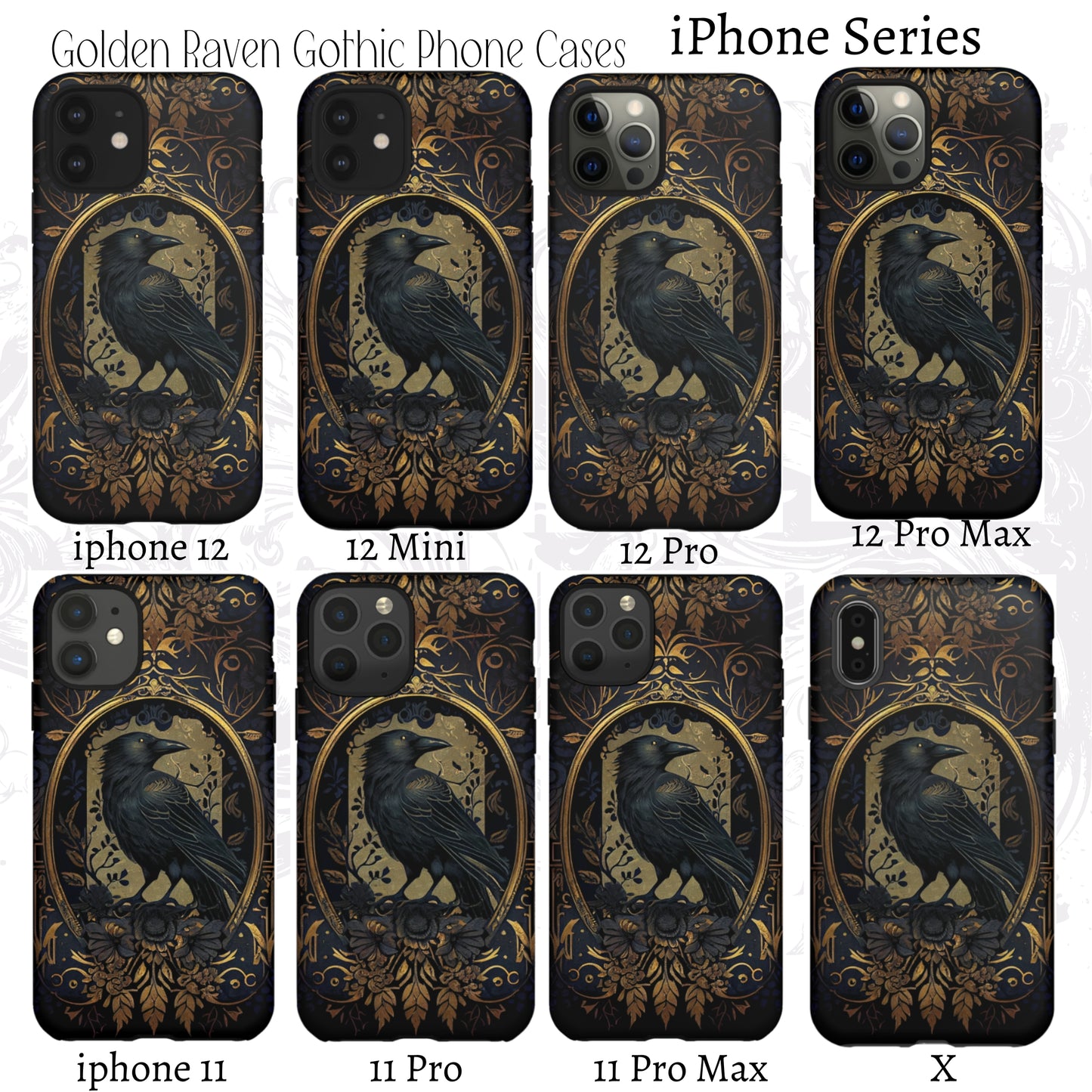 Golden Raven Guardian Phone Case | Elegant Gothic Style 2-layer Tough Phone Cases