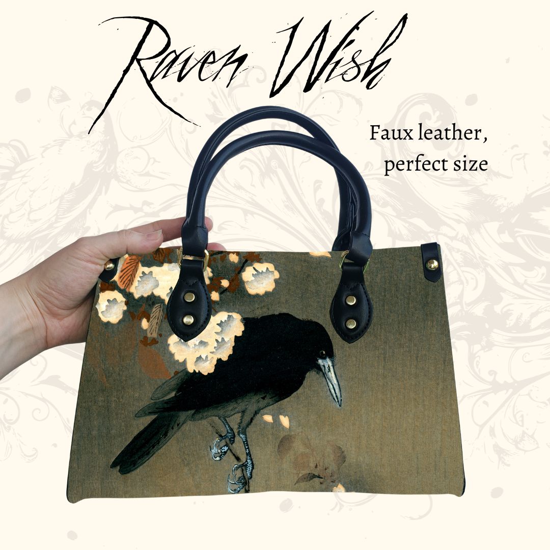 Crow Purse Olive Green Floral Handbag | Ohara Koson Calming Japanese Art Print Vegan Leather Witchy