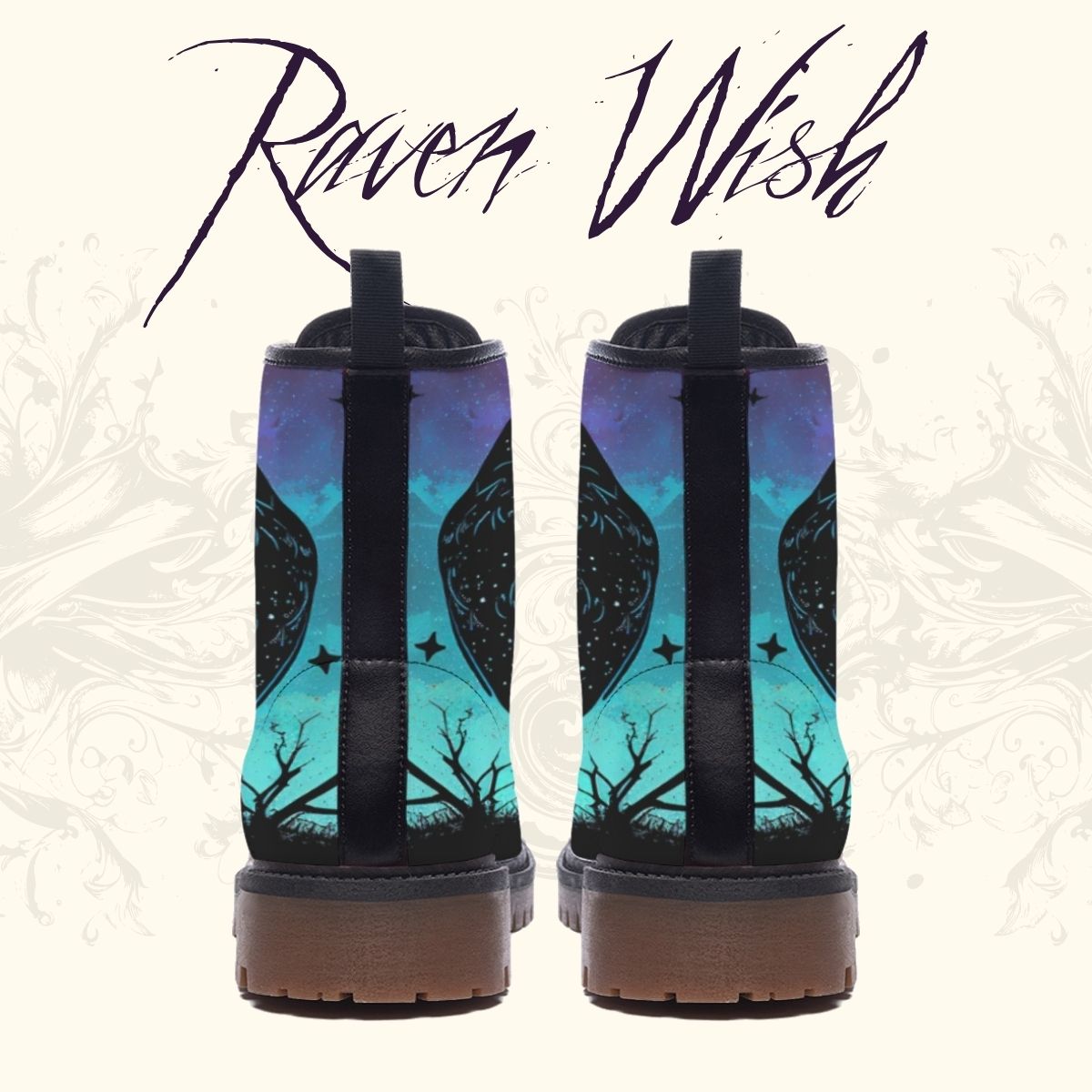 Galaxy Raven Boots | Cosmic Odin's Ravens in Purple & Aqua Guide Your Steps Spirit Animal Crow Shoes