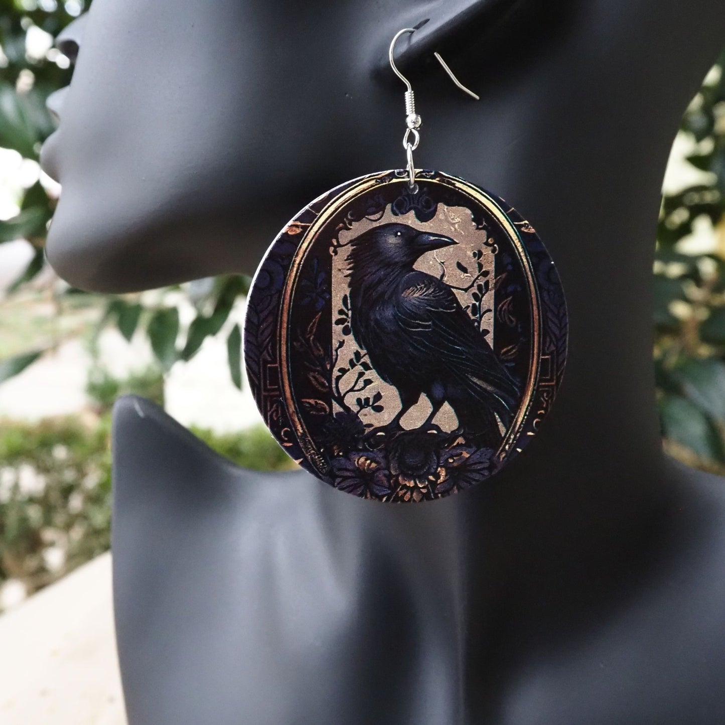 Golden Guardian Raven Statement Earrings