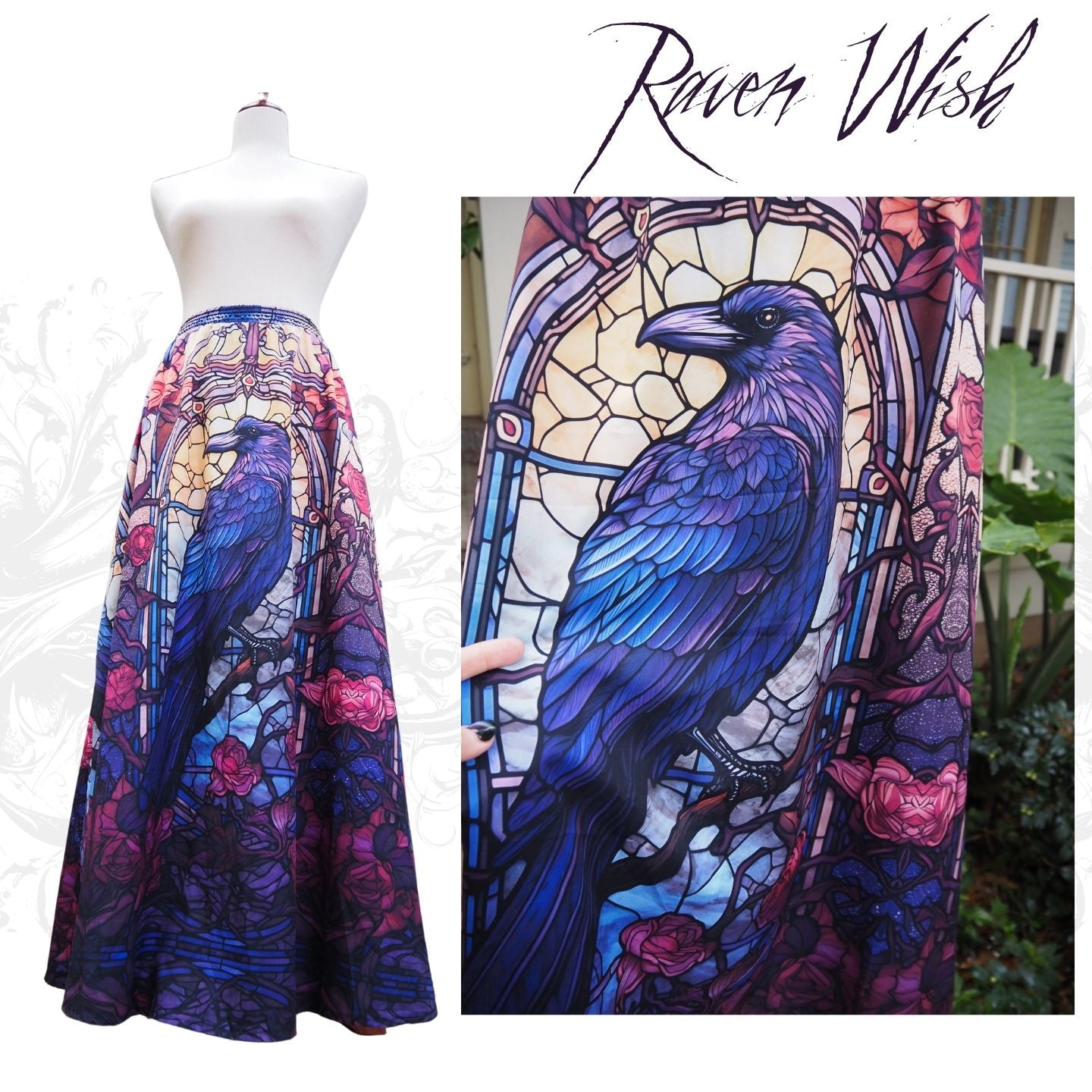 Rose Window Raven Maxi Skirt with Pockets